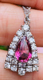 Vintage Retro Estate 14k Gold 3ct Pink Tourmaline VS Diamond Pendant Necklace