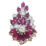 Vintage Mid Century 1950s G/VS1 5 Ct Ruby Diamond Cluster Spray Cocktail Ring