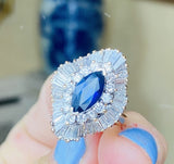 Vintage 14k White Gold 4.61ct Blue Sapphire VS Diamond Ballerina Ring