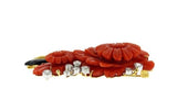 Impressive 18k Gold Coral Onyx G VS Diamond 1.65 ct Brooch Pin Pendant