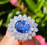 intage Estate 14k Gold 6ct Tanzanite Double Diamond Halo Cocktail Ring