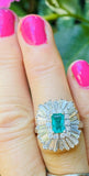 Vintage Ring-dant 14k Gold Emerald VS Diamond Ballerina Engagement Ring Pendant