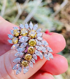 Impressive Vintage Ringdant 14k Marquise Amber 4.35ct Diamond Ballerina Ring