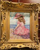 KADLIC Original Oil Painting Impressionist Girl Child Children Gilt Gold Frame