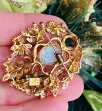 Vintage Estate JGJLRY 18k Gold 6.25ct VS Diamond Opal Necklace Pendant Brooch