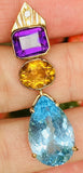 Vintage Estate 2.60ct Citrine Amethyst Blue Topaz Diamond Necklace Slide Pendant