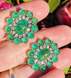 Impressive Vintage Estate 14k Gold 17ct Emerald Diamond Halo Drop Clip Earrings