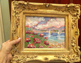 KADLIC Art Impasto Oil Painting Flowers Sailboats Seascape Gold Frame 8x10
