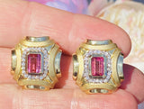Vintage Retro Estate 14k Gold 3.62ct Pink Tourmaline Diamond Halo Drop Earrings