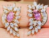 Vintage Estate 14k Gold 5ct Pink Tourmaline Diamond Baguette Marquise Earrings