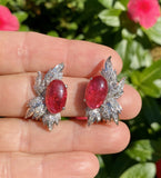 Retro 1950s Ruby Red Pink Tourmaline Diamond 14k Gold Drop Earrings $8k