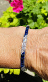 Vintage Midcentury Platinum 5.50ct Blue Sapphire Diamond Bracelet