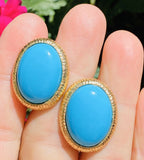 Vintage Estate 14k Yellow Gold Persian Blue Turquoise Cabachon Drop Earrings