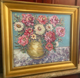 29x33 Vase Flowers Floral Still Life KADLIC Original Oil Painting Art Gold Frame