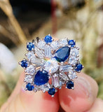 Vintage Midcentury 1950s Platinum 3.75ct Blue Sapphire VS Diamond Ballerina Ring