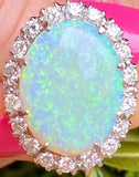 Vintage Estate 14k Gold Large 18ct Opal Diamond Halo Cocktail Ring