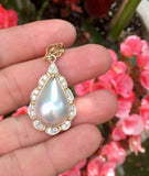NICE! Vintage Estate 14k Gold Mabe Pearl VS Diamond Pendant for Necklace 48mm