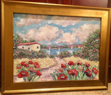 KADLIC Red Poppies Poppy Seascape Original Oil Painting 18x24" Gold Gilt Frame