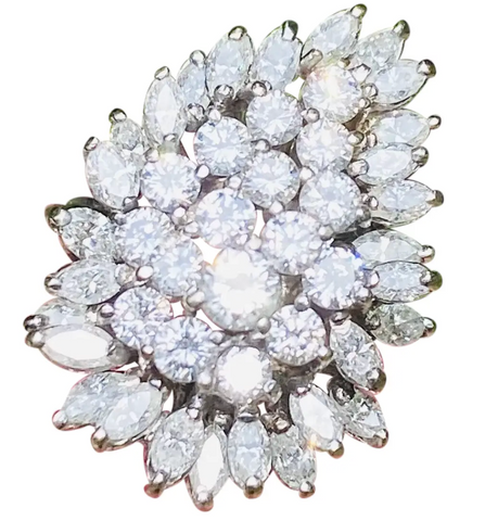 Vintage Estate 14k Gold 3.50ct Marquise Diamond Cluster Cocktail Ring