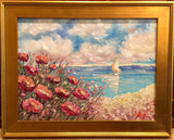 24x18” Mediterranean Seascape KADLIC Original Oil Painting Art Gold Frame