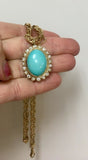Vintage 18k Gold Turquoise 1.00ct G VVS Diamond Pendant For Necklace VIDEO