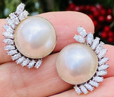 Vintage Estate Platinum Mabe Pearl 2.65ct Marquise Diamond Drop Earrings