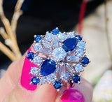 Vintage Midcentury 1950s Platinum 3.75ct Blue Sapphire VS Diamond Ballerina Ring