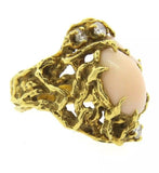 Arthur King Rare 1960s Estate 18k gold Naturalistic Angel Skin Coral VS Diamonds