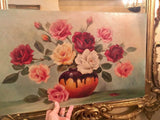 Vintage Antique French 1900s Original Oil Painting Still Life Floral Flowers