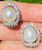 Striking 18k Gold Vintage Estate South Sea Pearl 2.20ct VS Diamond Drop Earrings