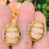 Vintage Estate Modernist 18k Gold Angel Skin Coral Diamond Earrings