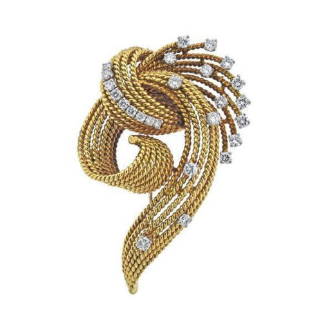 Stunning Retro Estate 18K Gold 1.16 ctw VS Diamond Brooch Pin Necklace Pendant