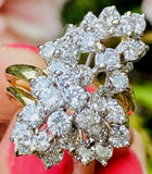Vintage Midcentury 1950s 14k Gold 3.00 G VS Diamond Cluster Cocktail Ring