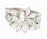 1950s Deco Vintage 14k Gold Estate 4.00ct Marquise Baguette Diamond Cluster Ring