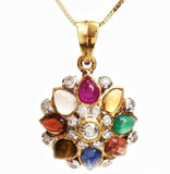 Vintage 18k Gold 1.9ct Diamond Ruby Emerald Sapphire Gemstone Necklace Pendant