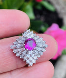 Vintage Platinum 2.50ct Pink Sapphire Diamond Baguette Cluster Ring