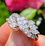 Vintage Estate Platinum 1.60ct Marquise Brilliant Diamond Cluster Cocktail Ring