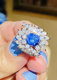 Vintage 1950s Platinum 5ct Blue Sapphire VS Diamond Cluster Cocktail Ring