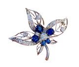 RESERVED**** Payment 2 &3 of 3***Vintage 1950s Platinum 7ct Carved Blue Sapphire VS Diamond Brooch/Pin