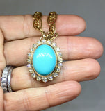 Vintage 18k Gold Turquoise 1.00ct G VVS Diamond Pendant For Necklace VIDEO
