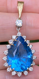 Vintage Estate 14K Gold 16.85 CTW London Blue Topaz 0.85 Ctw Diamond Pendant