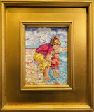 KADLIC Original Oil Painting Impressionist Beach Mother Child Boy Gold Frame