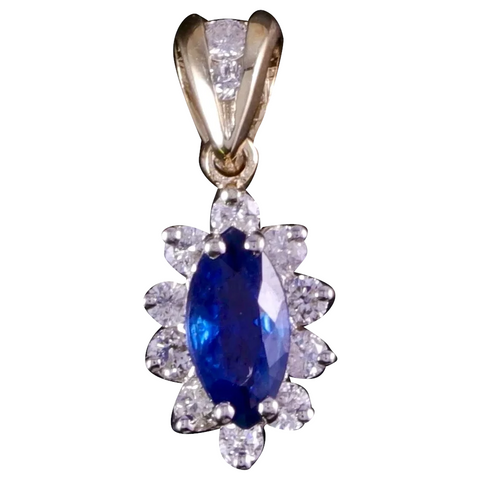 Vintage Estate 14k Gold Pretty Natural Marquise Blue Sapphire Diamond Pendant