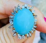 Large Heavy Estate Vintage 14k 25ct Turquoise Diamond Halo Ballerina Ring