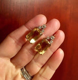 Estate Vintage 2.50ctw Diamond Citrine 14k Gold Clip Earrings VIDEO