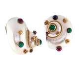 MAZ 14K Gold Turbo Snail Shell Clip Earrings Multi Gem Ruby Emerald Sapphire 7gr