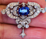 Vintage Midcentury Art Deco 18k Gold Tanzanite Diamond Clip Pin Brooch Pendant