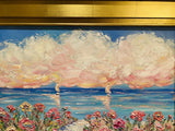 KADLIC Abstract Sunset Seascape Impasto Original Oil Painting Gold Frame 28”