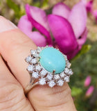 Vintage Estate 14k White Gold 7.75ctw Turquoise Diamond Halo Engagement Ring
