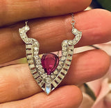 Art Deco Platinum 14k Gold 1.75ct Diamond Pink Red Sapphire Necklace Pendant